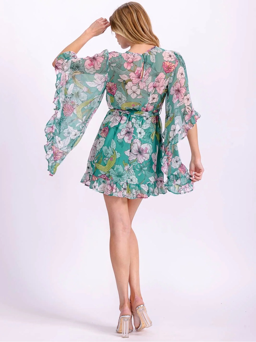 The Clothing Company Floral Teal and Pink Mini Dress - Picture 2 of 9